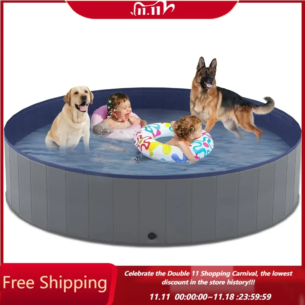 Foldable Dog Swimming Pool, Collapsible Hard Plastic, Portable Bath Tub for Pets Dogs and Cats, Pet Wading Pool