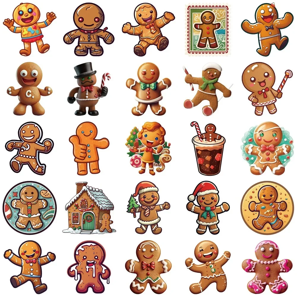 50pcs Cartoon Christmas Gingerbread Graffiti Stickers DIY Laptops Water Bottles Computers  Phones - Perfect for Christmas Gift