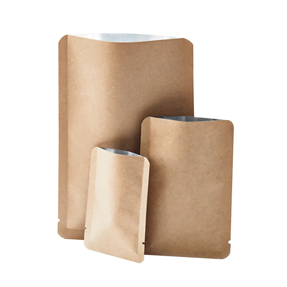 100Pcs/lot Kraft Paper Round Angle Open Top Aluminum Foil Heat Seal Package Bags Dried Fruit Nuts Retail Food Storage Bags