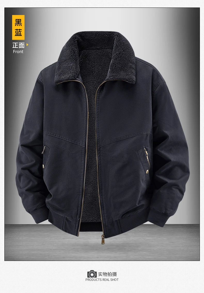 Men Fleece Lined Bomber Jacket Men Loose Thick Warm New Coat Men Plus Size Reversible Fur Collar Cotton Outwear Autumn Parkas