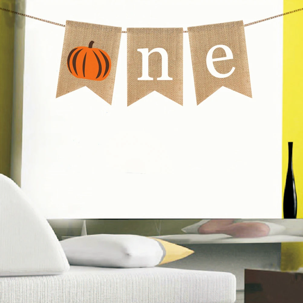 

Pumpkin Birthday Flag Kids First Burlap Banner Bunting Halloween Theme Garland Decoration Party Accessories Newborn Baby