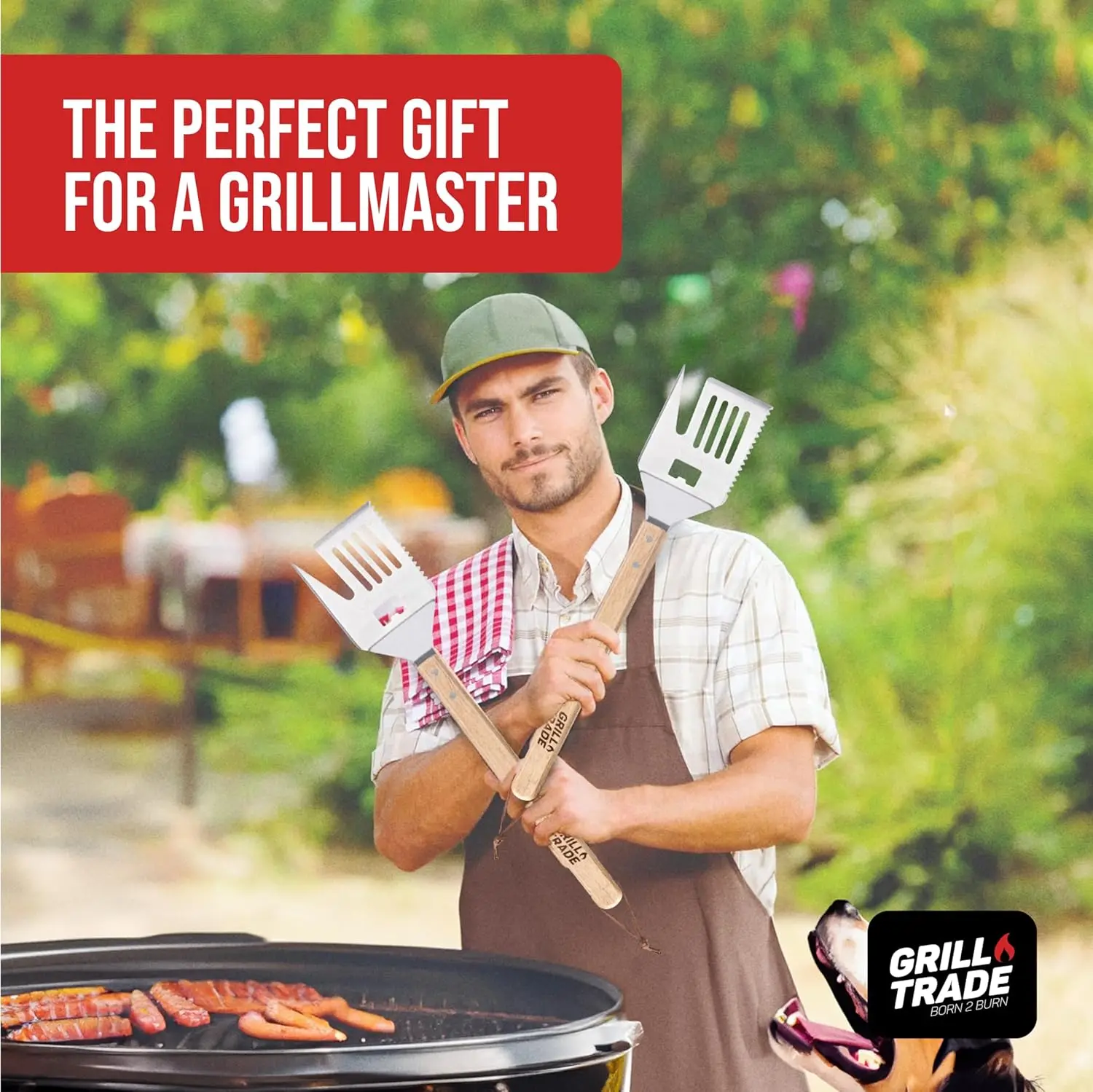 5-in-1 Grill Spatula with Knife, Fork, Tenderizer, Bottle Opener & Turner - 19' Wooden Handle BBQ Tool