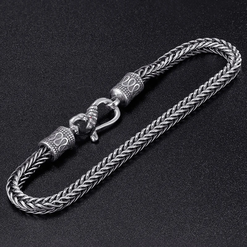 Trendy Retro Thai Silver Woven Dragon Bone Bracelet Personalized Hemp Rope Bracelet For Men Accessories KOFSAC