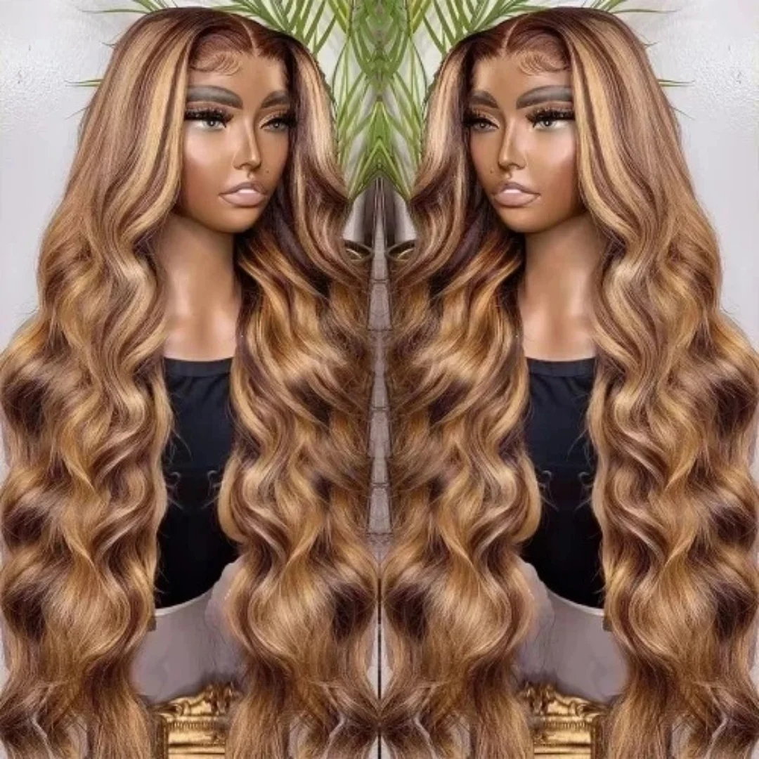 4/27 바디 웨이브 레이스 프론트 가발 13x4 하이라이트 옴브레 인모 허니 블론드 프리 플러킹 13x6 HD 투명 레이스 글루리스 가발