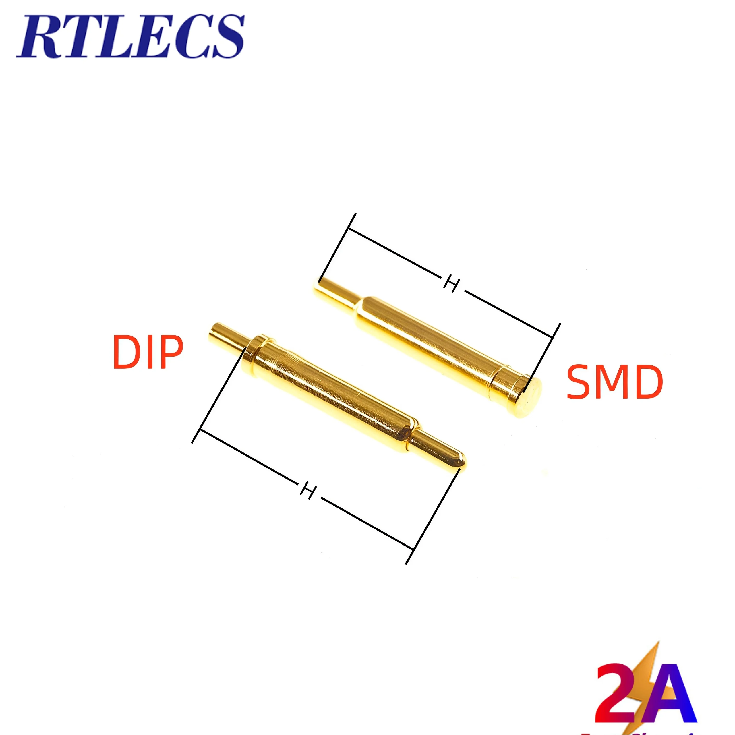 5 - 100 Pcs Overall Diameter OD 1.5 MM Spring-Loaded Pogo Pin DIP SMD Mount Hight Current 2.0 A Gold Plated