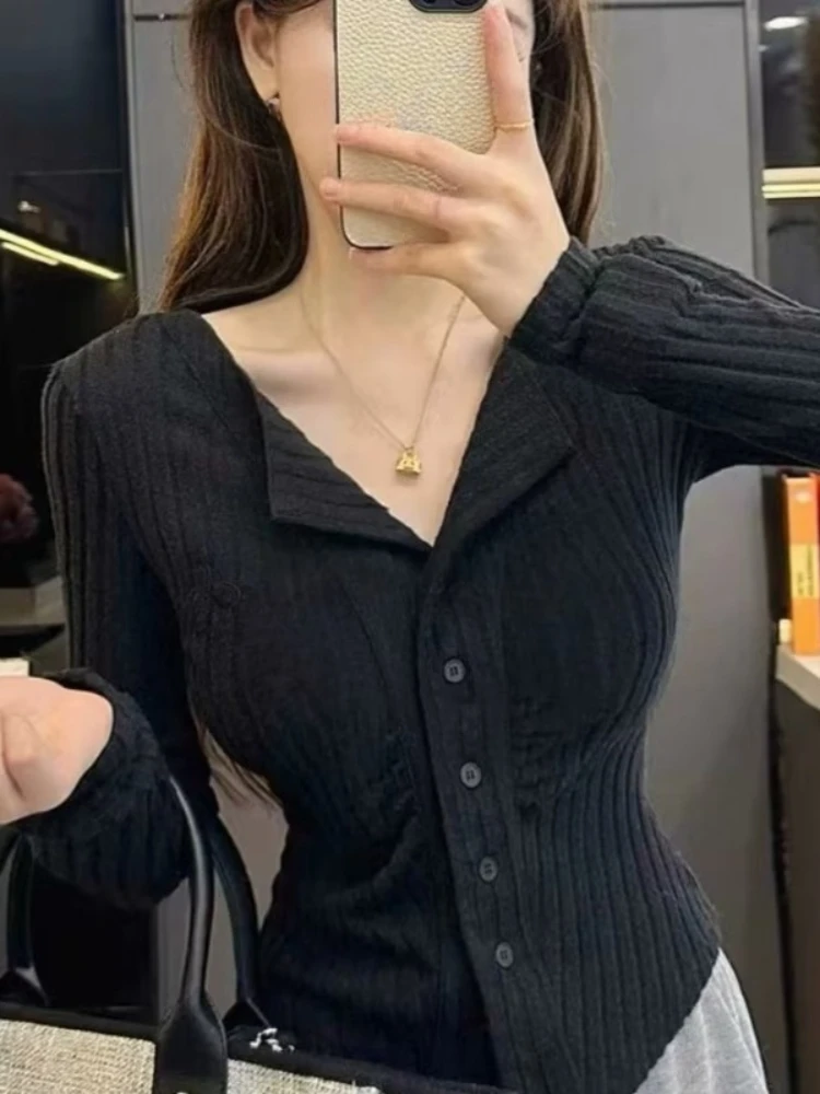 S-5XL Knitted Cardigan Women Autumn Textured Chic Slim Korean Style Streetwear Spicy Girls Daily Simple Gentle Advanced Ladies