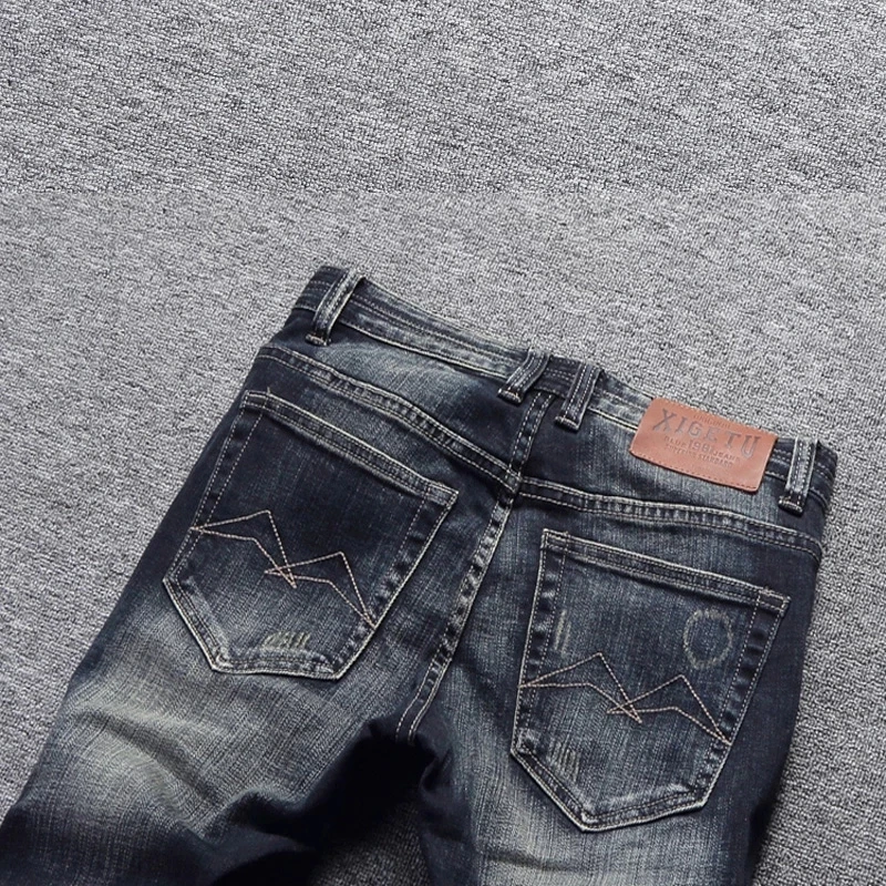 Italian Style Fashion Men Jeans Retro Black Blue Stretch Slim Fit Ripped Jeans Men Vintage Designer Casual Denim Pants Hombre