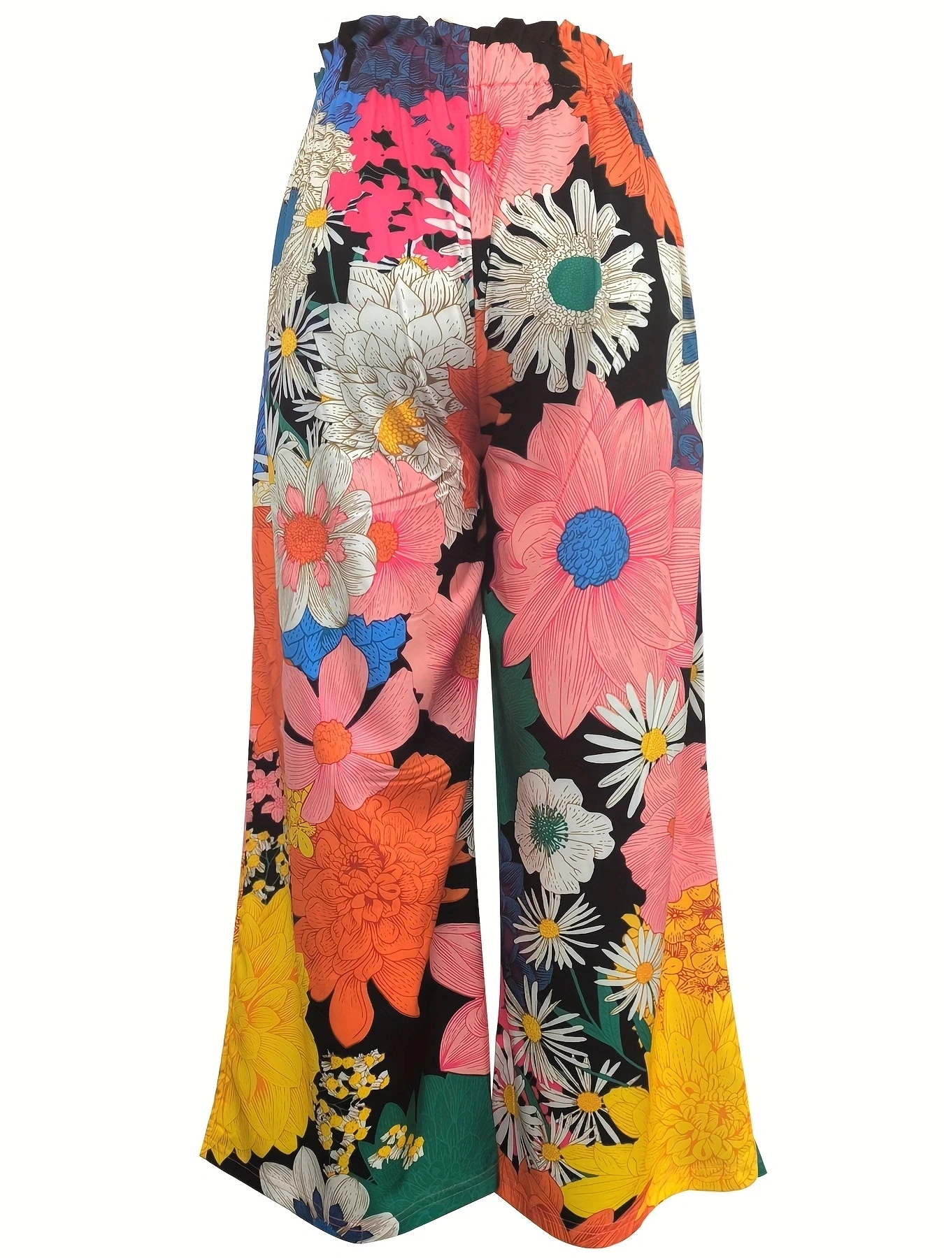Women's Colorful Floral Print Wide Leg Pants Elastic Waist Side Pockets Loose Fit Summer Beach Vacation Casual Daily Boho Wear