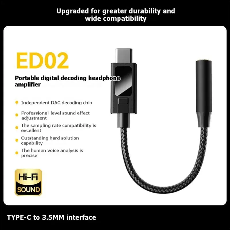 DT51 Portable DAC Decoding Amplifier USB C to 3.5mm Audio Adapter HiFi Sound with 4-Stage EQ for Smartphone Tablet