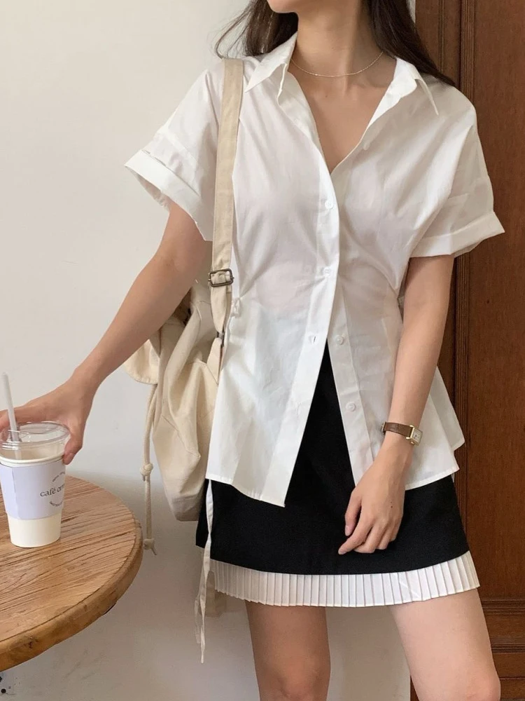 Estate da donna irt coreano Sle Versatile ingombrante in vita con cintura bianca irt Sensazione di fascia alta Trendy Top Pendolarismo Sle Allentato...