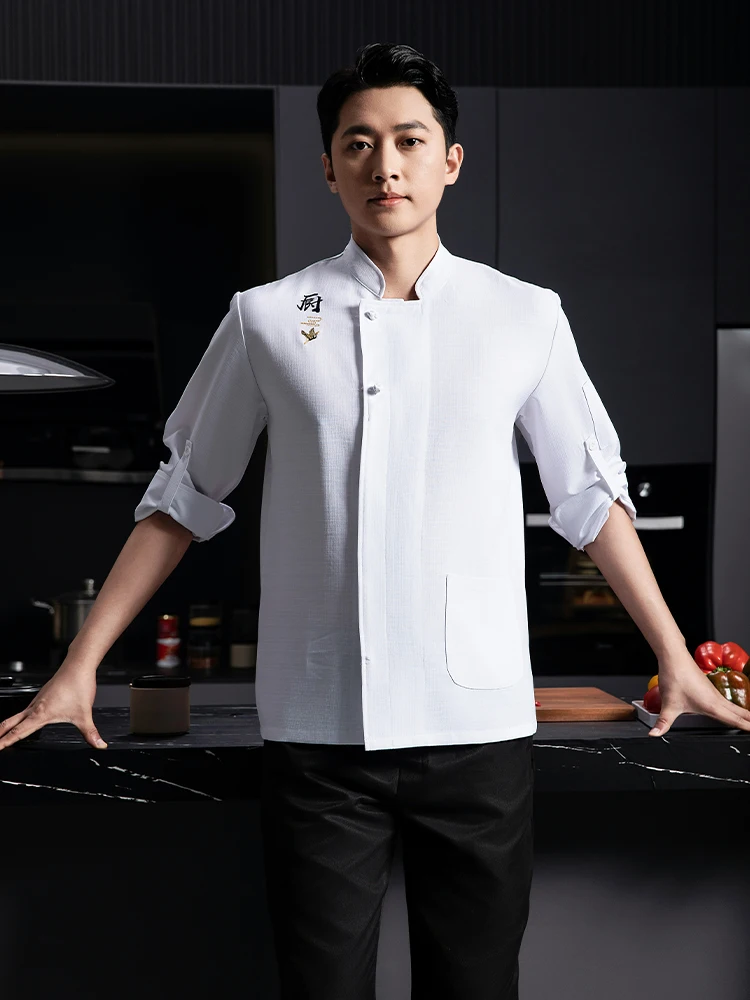 호텔 긴팔 작업복, 전문 요리사 통기성 블라우스, 작업복, 주방 티셔츠 유니폼, 요리 재킷, 가을