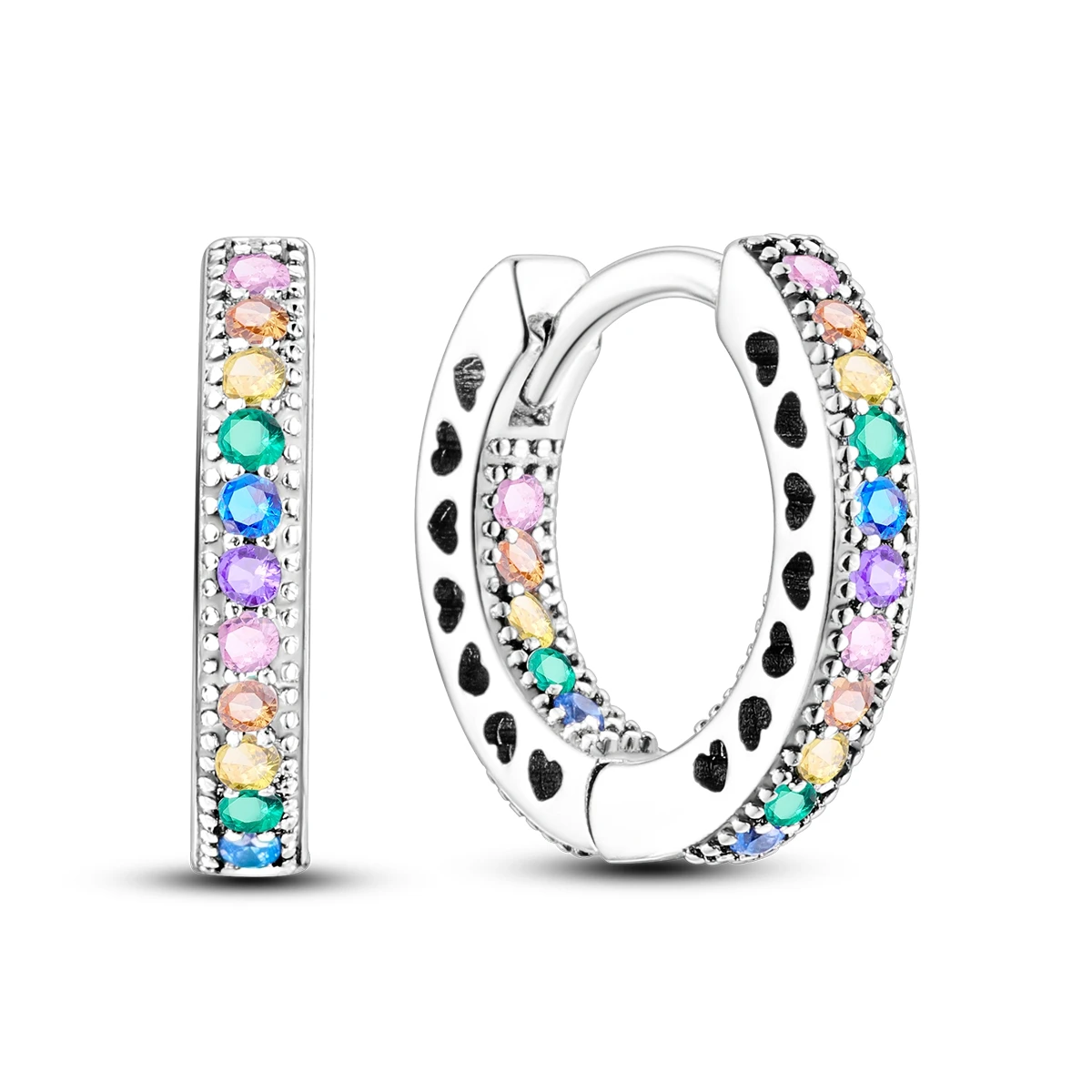925 Sterling Silver Elegant Double Sided Rainbow Hoop Earrings Sparkly CZ Huggie Hoops For Women Girls Fashion Jewelry Gift