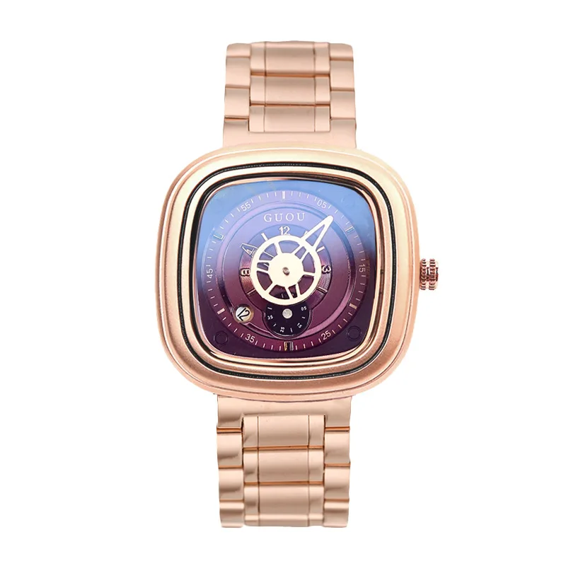 Hk Luxury Brand  Fashion Hight Quality Gold Steel Band Waterproof Watch Personality calendar Couple Men Women Gift Watches