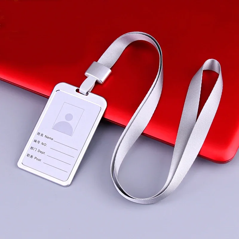 Men Women Business Bank Credit Card Holder Name ID Card Cover Work Card Holders Metal Work Identity Badge with Lanyard Card Case