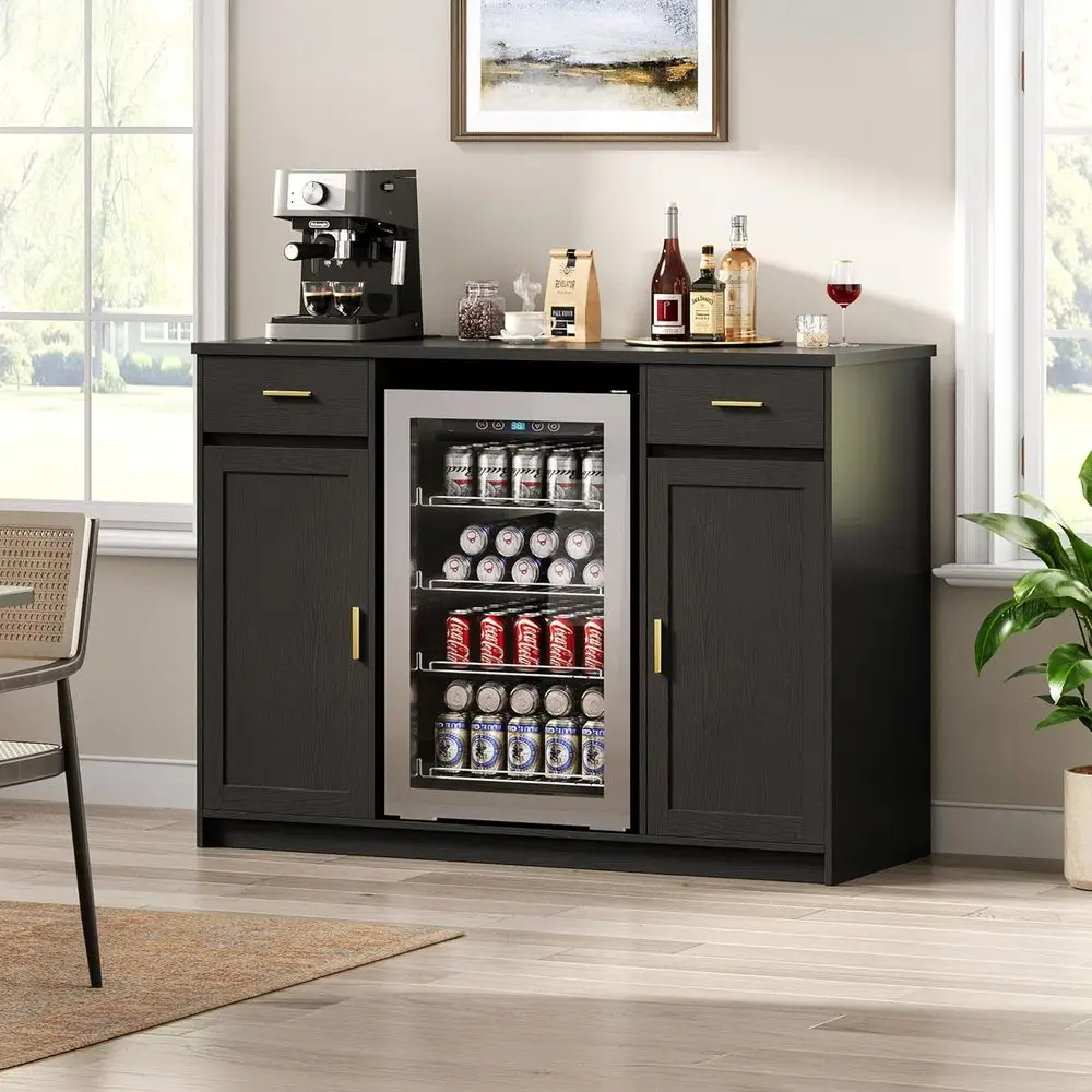 Servidor de buffet de cocina con frigorífico integrado, botellero para comedor, negro KH04MRB