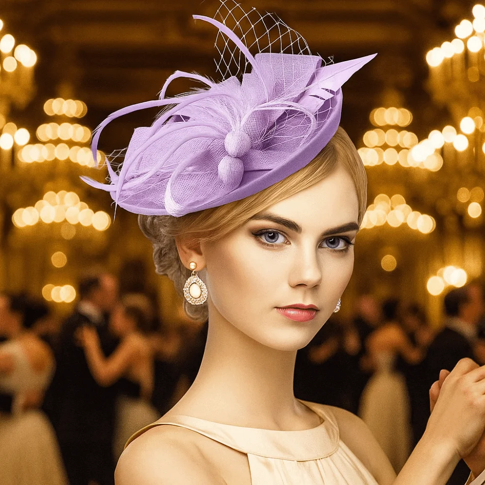 

Party Exquisite Feathers Fascinator Hat Elegant Sweet Tea Party Mesh Hair Band Hair Hoop Bowknot Bride Headdress Wedding