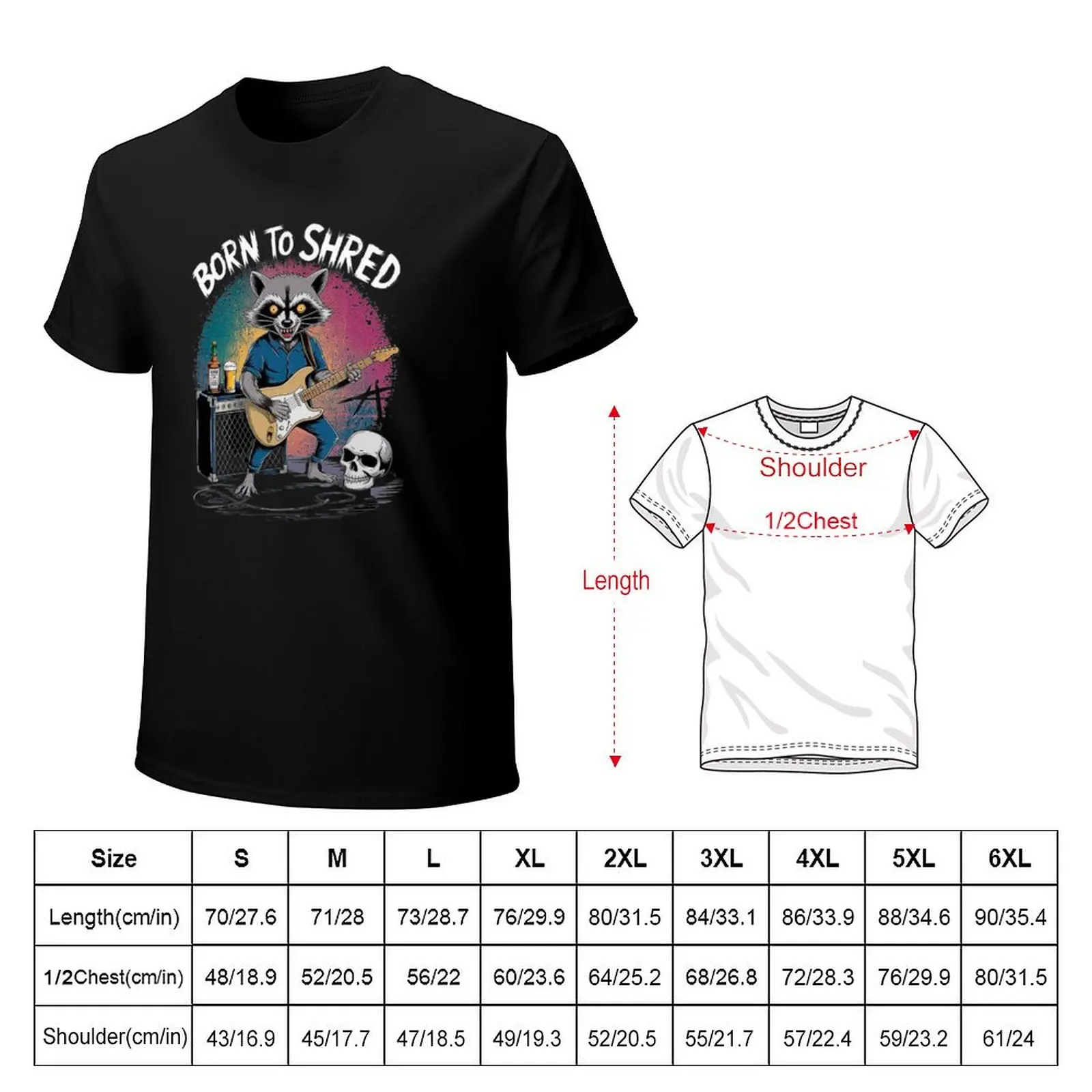 Rock Raccoon Playing Guitar - Born to Shred T-Shirt Summer Casual Loose T-Shirt