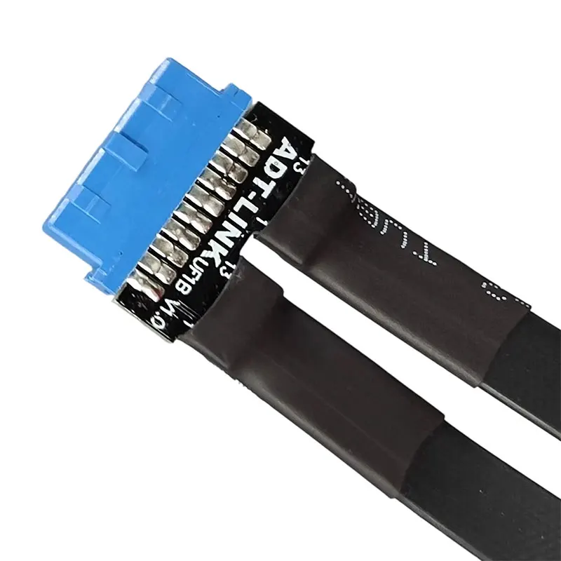 ADT-Link USB 3.0 Double Type A to Type E Flat Extension Cable Blue Interface 19P/20P Front Rear Corner with Screw Holes Adapter
