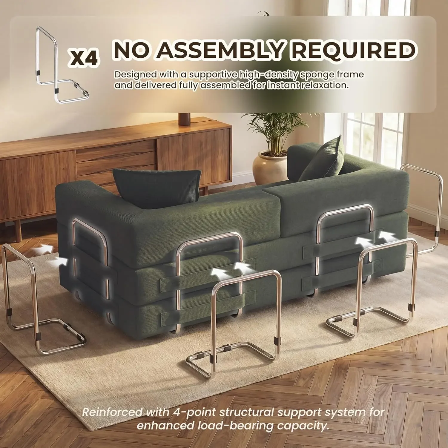 78 Inch Convertible Sofa Bed 5 In 1 Futon Pull Out Couch Corduroy Sleeper Green