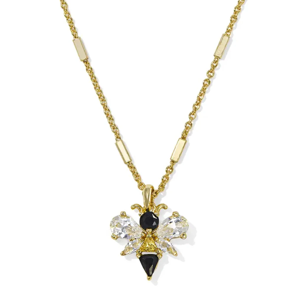 

YEEVAA Bee Short Pendant Necklace in Black Yellow Clear Crystals, Fashion Jewelry, Unique Gifts