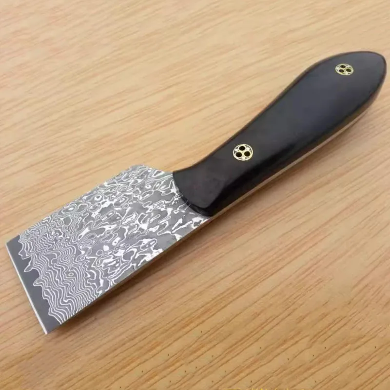 HRC 59 Vg10 Damascus Steel Blade with Ebony Handle High-end Leather Cutting Knife DIY Handmade Leather Craft Cutting Knife