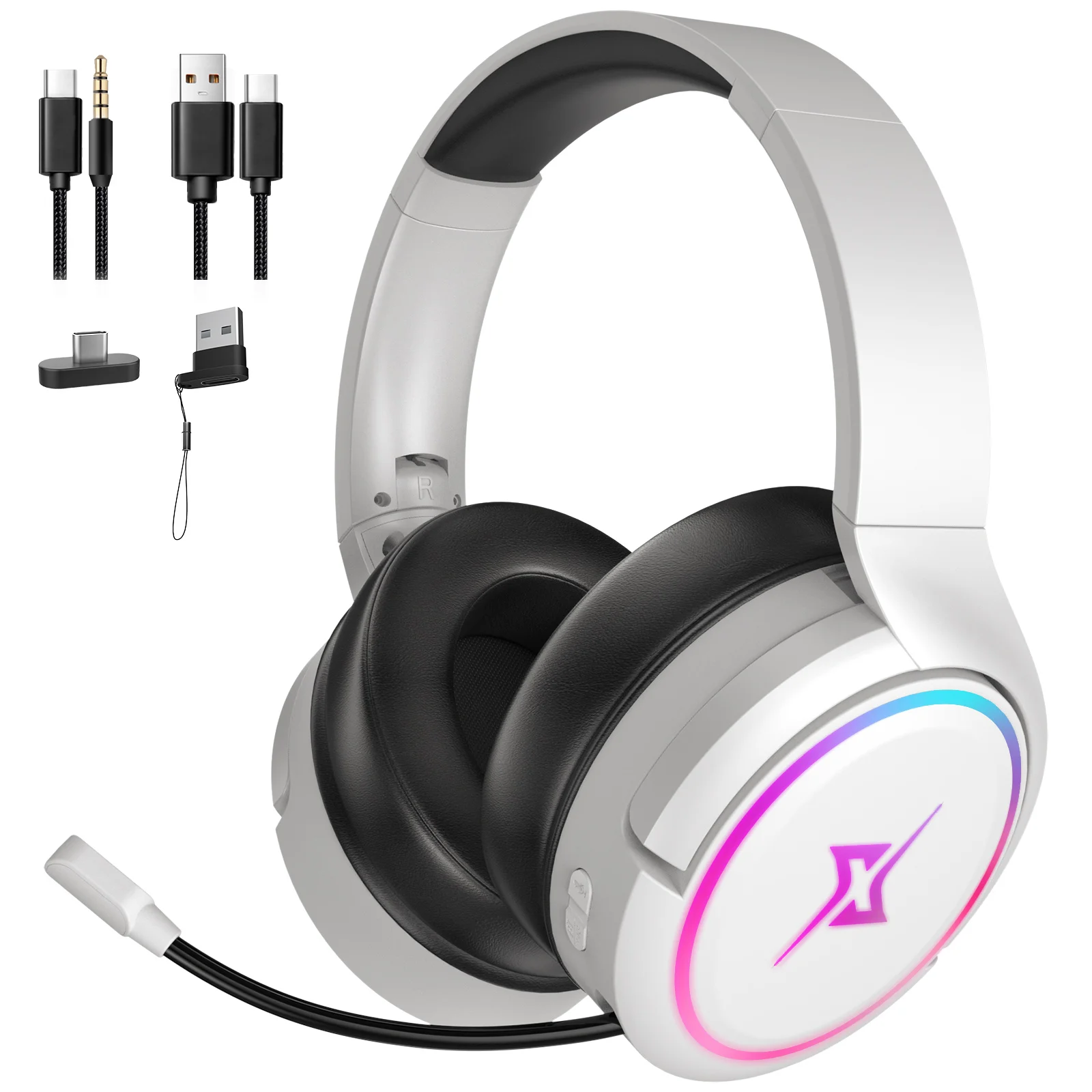 Targeal 2.4G Wireless Gaming Headset Rotatable Foldable Bluetooth V5.3, 20 Hours Battery and Retractable Noise Canceling Mic