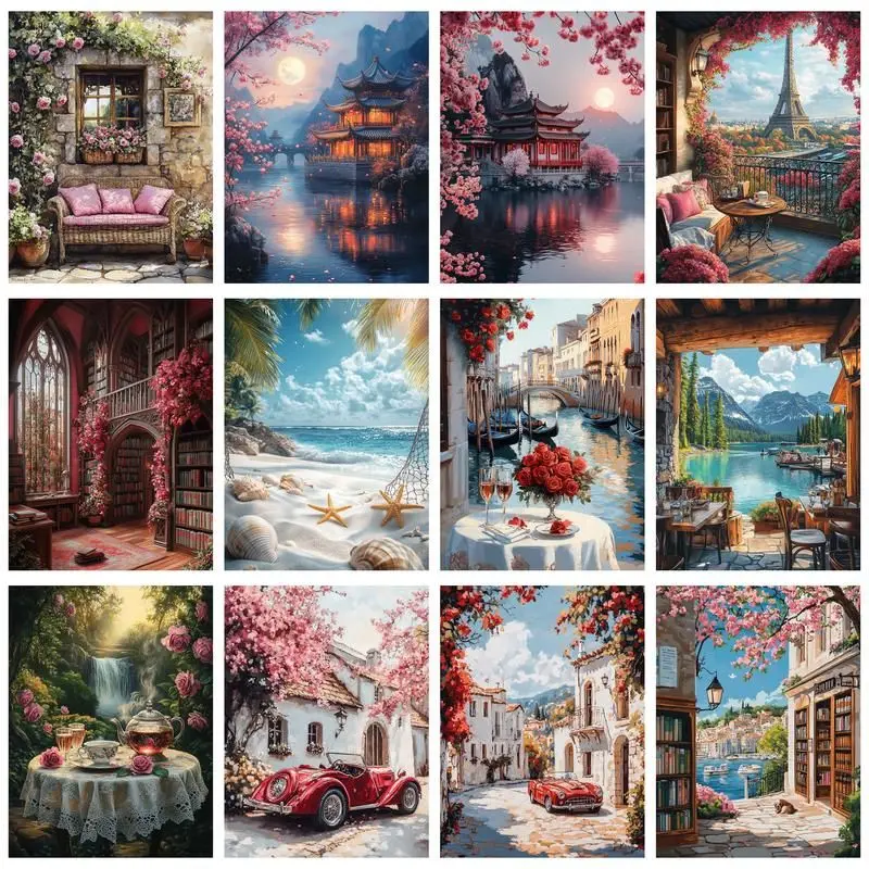 

GATYZTORY Full Square Diamond Painting House Landscape 5D DIY Diamond Embroidery Cross Stitch Mosaic Rhinestone Pictures Home De