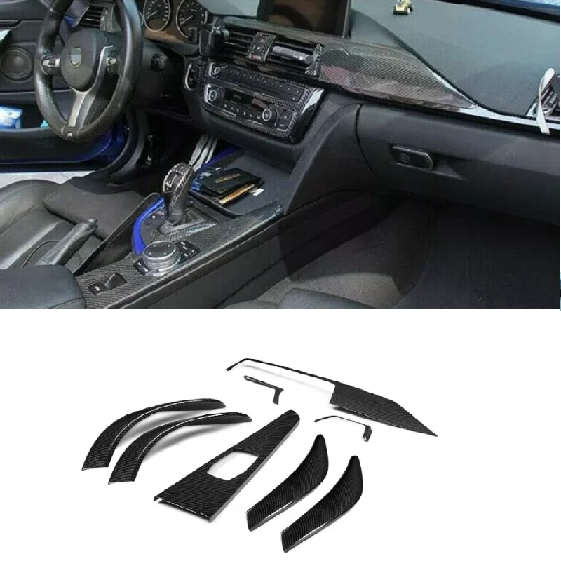 8PCS Carbon Fiber Interior Dashboard Center Console Gear Panel Cover Trim Fit For BMW F30 F36 F80 M3 2012-up