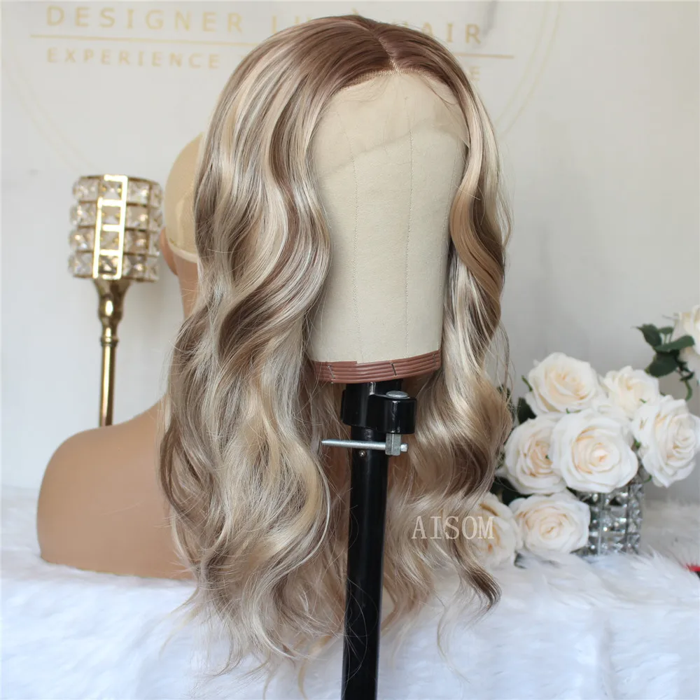 Loose Wave Synthetic Lace Wig Highlight Blonde Natural Wave 13x4 Lace Front Wig for Women Pre Plucked Daily Use