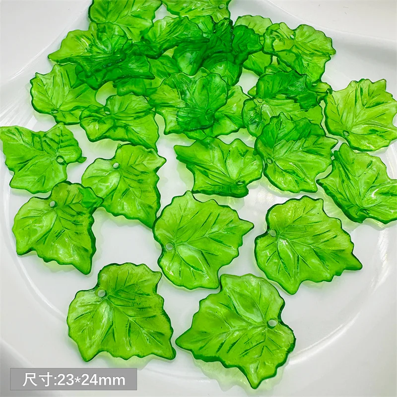 about 20pcs Green Acrylic Leaf Charms Leaves Beads Pendants For Diy Necklace Bracelet Earrings Jewelry Making Handmade Crafts - view 3