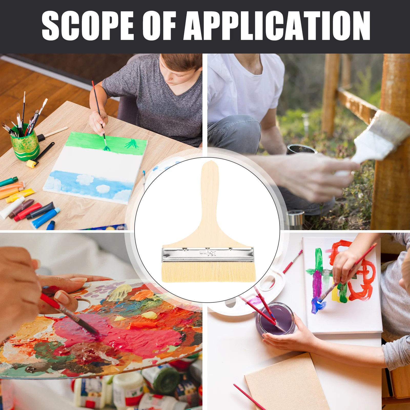 

2pcs Long Handle Wool Brush Wooden Painting Fleece Material Comfortable Grip For Wall Paint Cleaning Household Oil Painting Tool