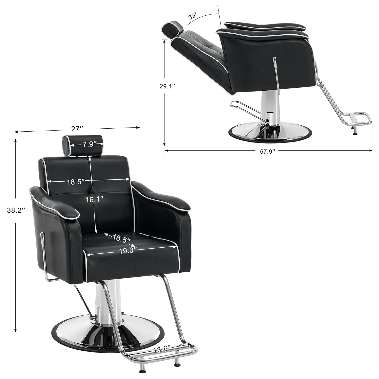 Reclining Barber Chair Heavy Duty Hydraulic Pump 440 Lbs All Purpose Hair Chair Salon Spa Barbershop, Customized