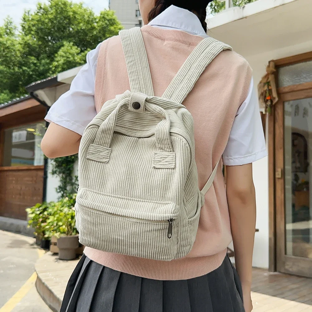 Mochila de pana para mujer, Mochila estética coreana para ordenador portátil, Mini Mochila pequeña, bolso de hombro de colegio suave, Mochila