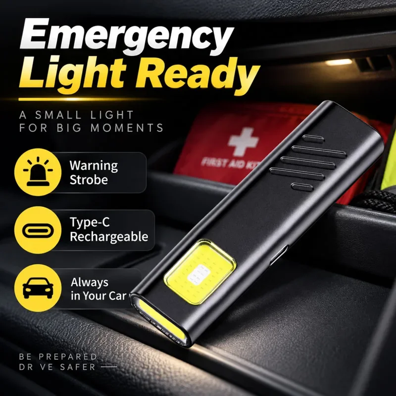 1-10pcs Portable EDC Flashlight Rechargeable Torch Charge Magnetic Attraction Warning Strobe 5 Light Modes Pocket Flash Light