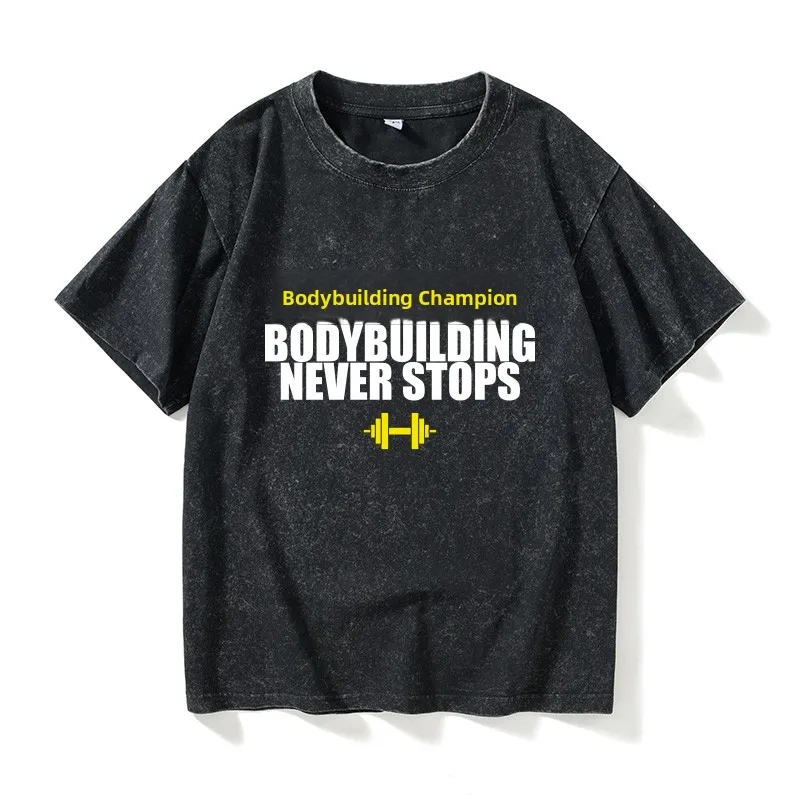 

Large Size Fitn Text T-irt ort Sve No Training Trace Fitn Clothes round Ne Cotton Casual Summer Top