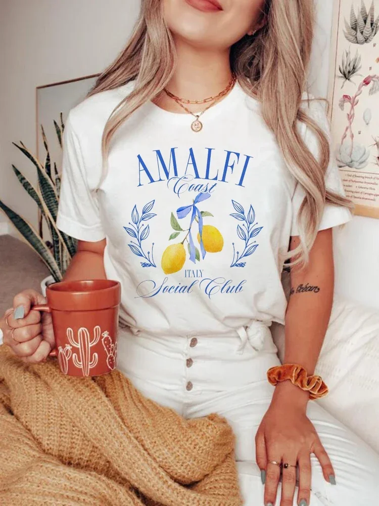 Social Club Printed Top.Summer Fashion Women Retro Aesthetic T-Shirts Cute Lemon Fruit T Shirt Short Sleeve Vintage Clothes