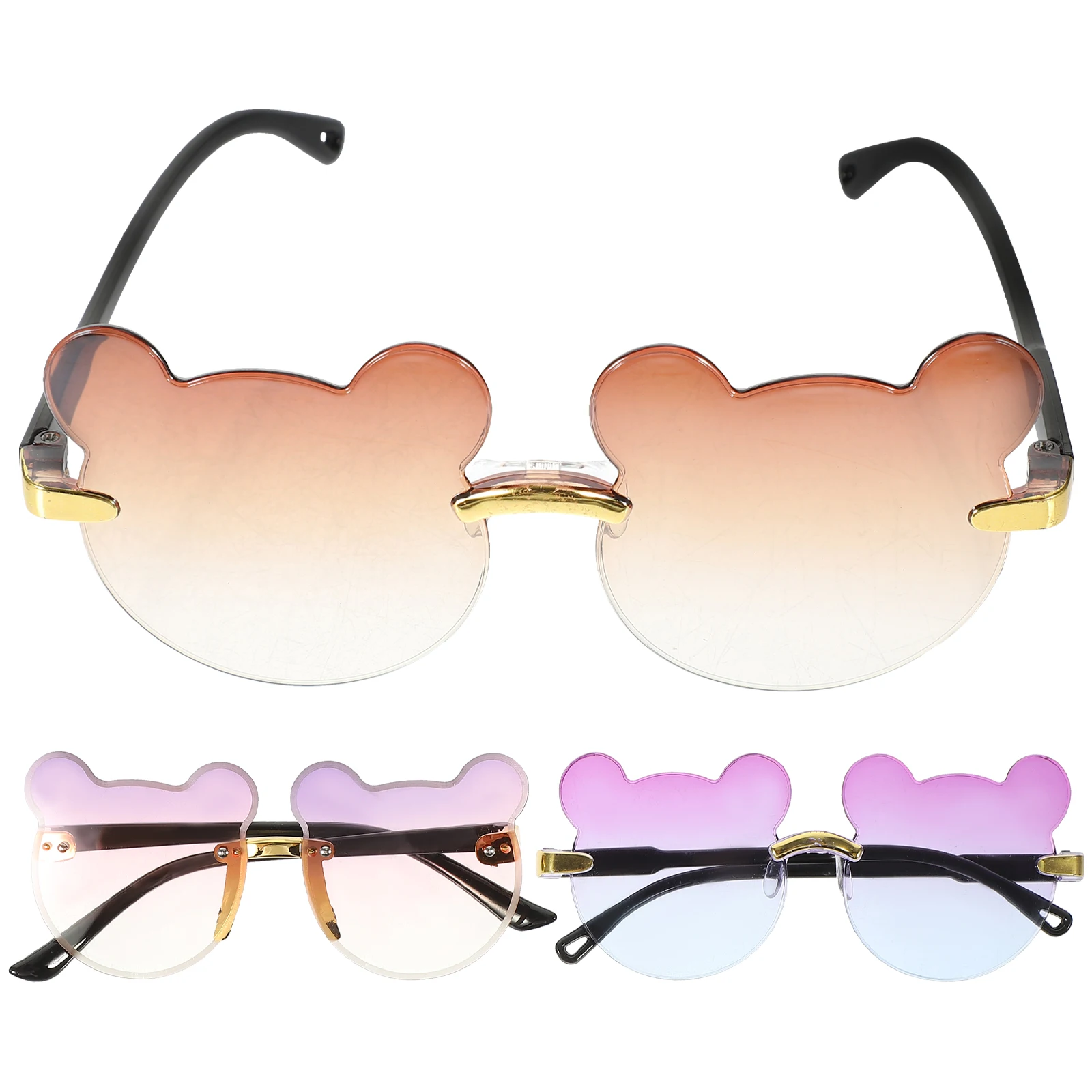 

3pcs Bear Sunglasses Set Kids Cartoon Hawaiian Party Favors Cute Gradient Color Random Design Lightweight PC Material
