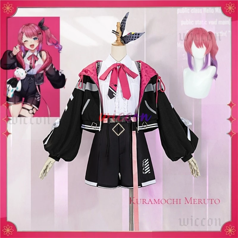 

VTuber Kuramochi Meruto Косплей Костюм Парик Женское Милое Платье Юбка Пальто Униформа Аксессуары Хэллоуин Карнавальные Вечерние Наряды