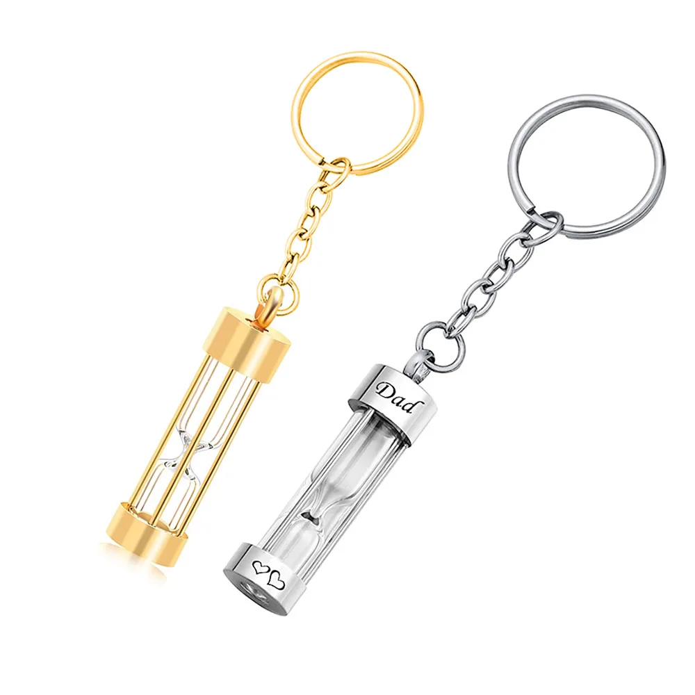 Unisex Memory Hourglass Ashes Keychains Stainless Steel Necklace Urn Pendant Key ring Family Memorial Keepsake Cremation Jewelry