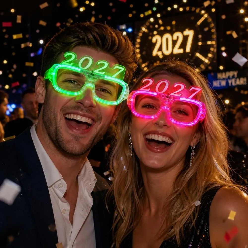 Funny New Year Glow Glasses Number Heart Shape 2027 LED Glow Glasses Plastic Cool Luminous Eyewear New Year Decorations