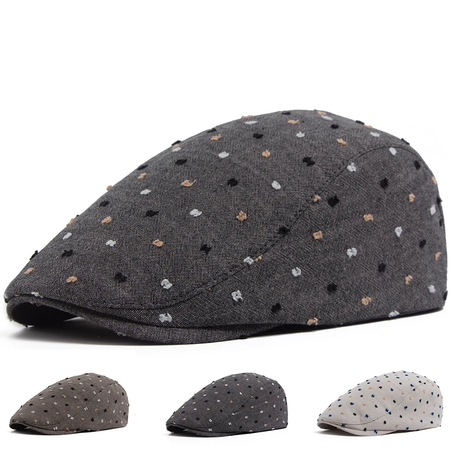 Wmoen Flat Cap With Polka Dot Fashion Summer Linen Breathable Hat Female Men Newsboy Ivy Gatsby Beret Casual Vintage Caps Cute