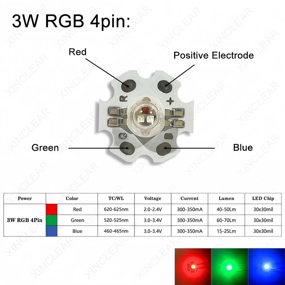 High Bright LED Lamp Beads RGB RGBW RGBWW 4pin 6pin 8pin With 20mm PCB SMD Diode Chips For DIY 3W 9W 12W Stage Light Aquarium
