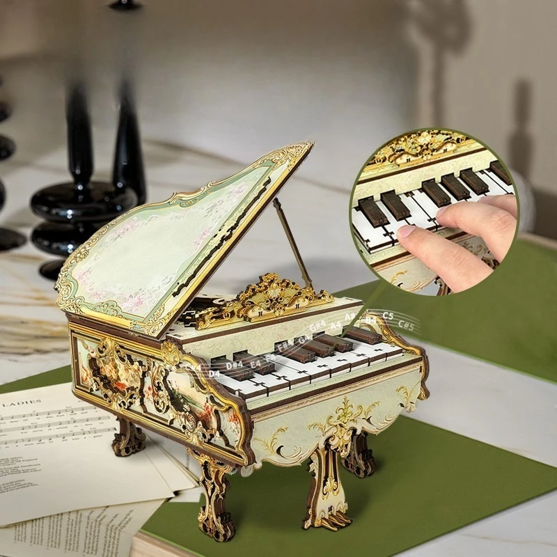 Finger piano playable music box wooden assembly model DIY handmade three-dimensional puzzle birthday gift