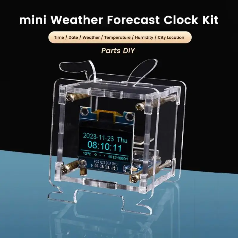 

ESP8266 Mini Electronic Clock DIY Kit 0.96-inch OLED Display Supports 2.4GHz Wi-Fi Connectivity Enclosed DIY Soldering Kit