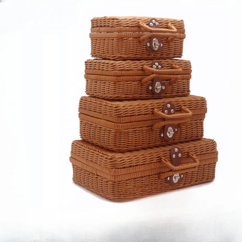 Cosmetics Sorting and Storage Box Woven Handbag Wedding Gift Box Accompanying Hand Gift Box Rattan Woven Storage Basket