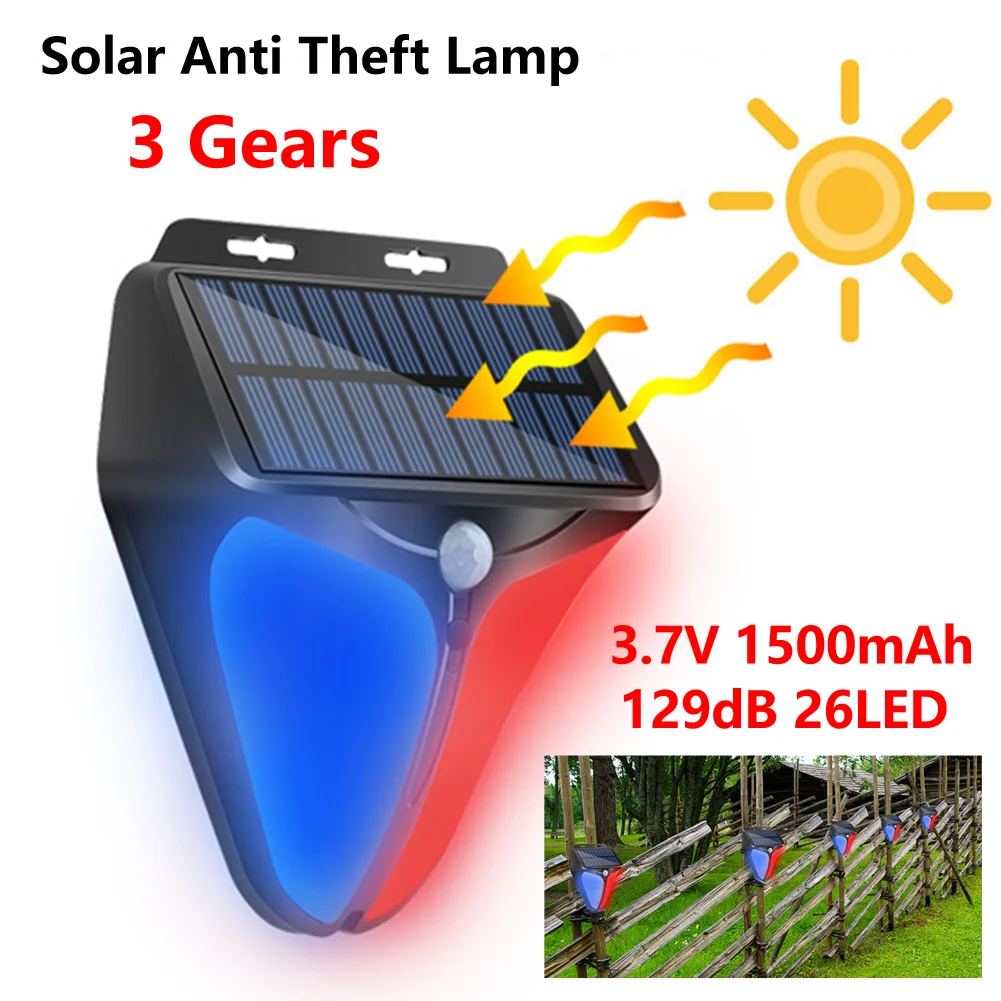 5-1PC Solar Anti Theft Lamp for Home Alarm Lamp Security System Warning Indicator 3 Gears LED Strobe Motion Sensor Safety Light