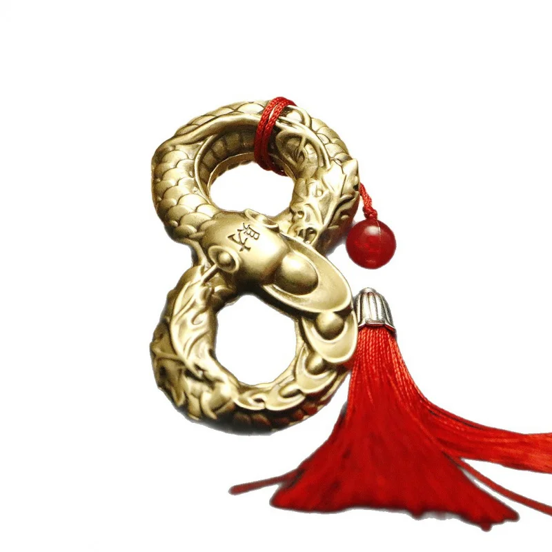 Brass Wealth Infinite Lucky Zodiac Snake Handle Piece Craft Ornament High-end Gift