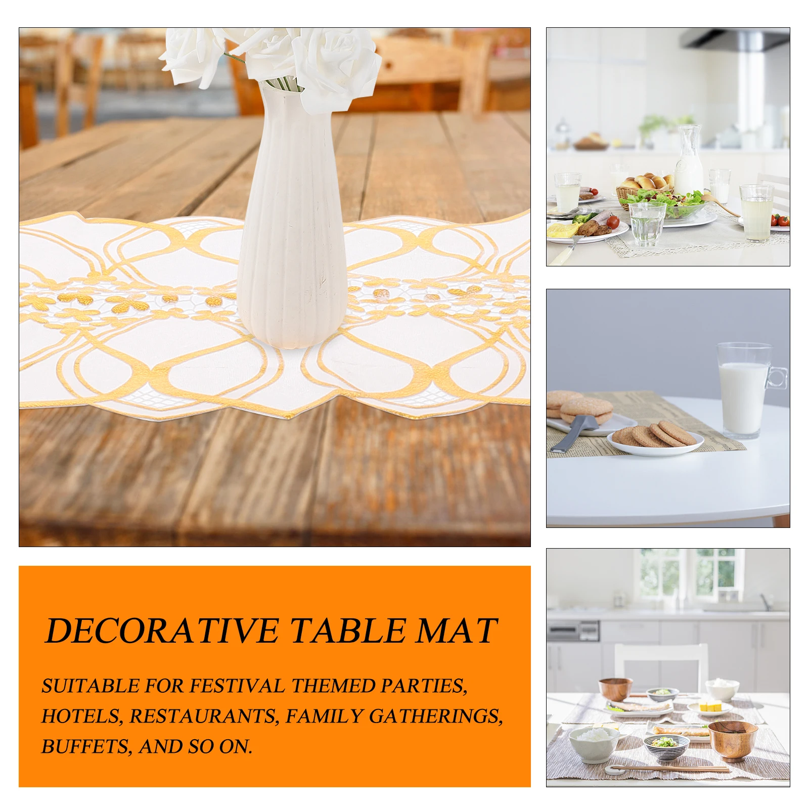 

Golden Placemat Non-Slip Heat Insulation Decorative Table Mat PVC Coaster for Home Restaurant Festival Party Supplies