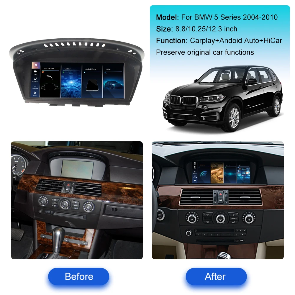 Linux For BMW 5 Series E60 2004- 2010 Carplay Andoid Auto HiCar 10.25