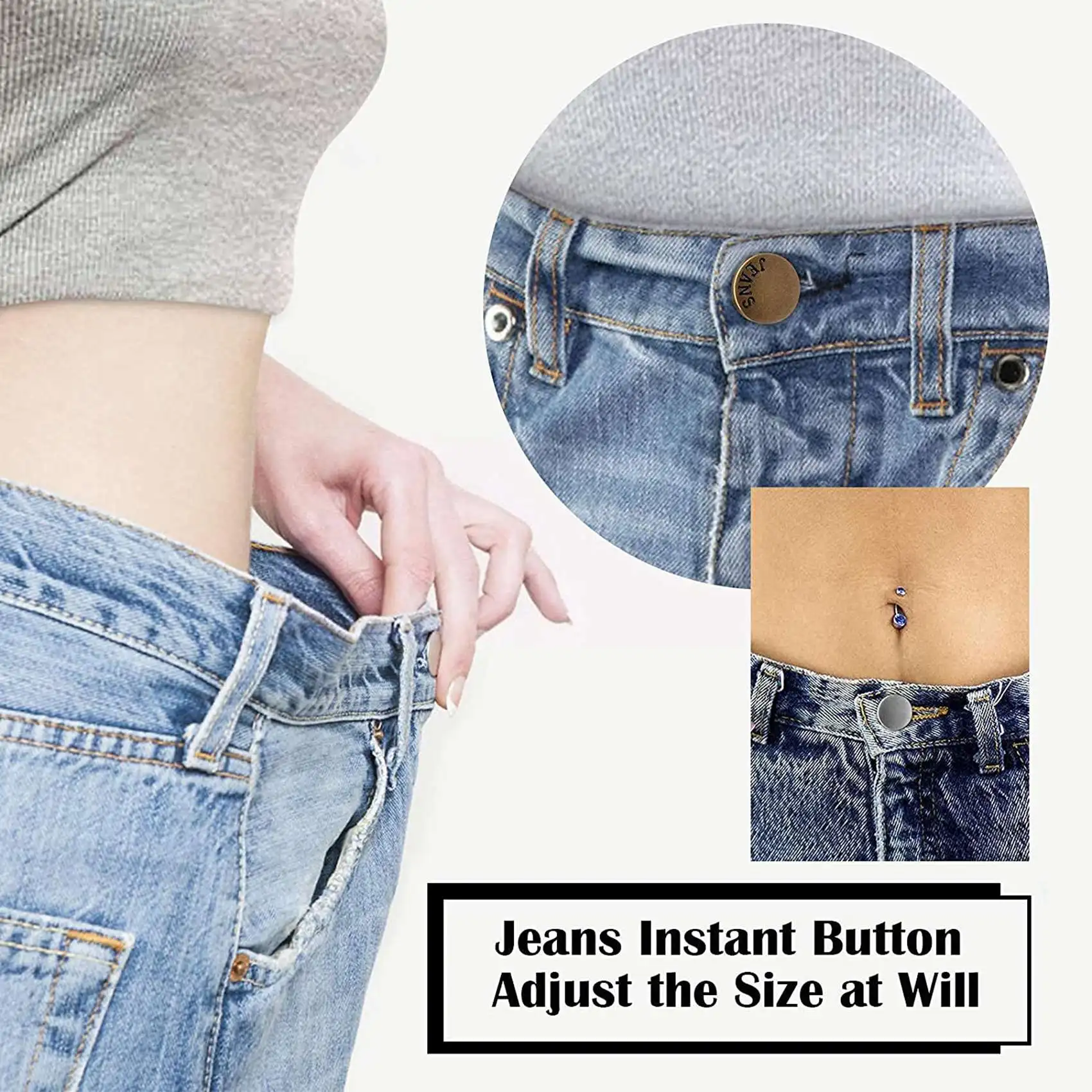 ABWZ-8 Sets Of Button Pin Jeans, Seamless Fit, Detachable Pants Button Pins, Perfect Fit Instant Jeans Buttons